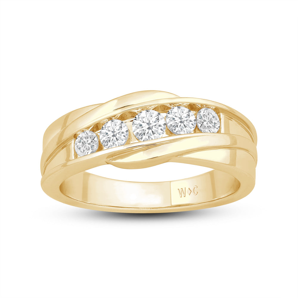 5 Stone Wavy Men's Ring with 18KT Yellow Gold / Lab / 1 Cut Diamond in 14KT Yellow Gold / Lab / 1 view 2
