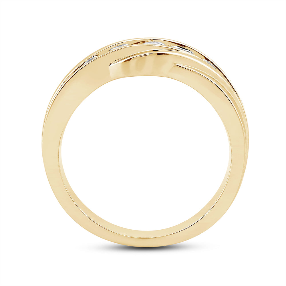 5 Stone Wavy Men's Ring with 18KT Yellow Gold / Lab / 1 Cut Diamond in 14KT Yellow Gold / Lab / 1 view 4

