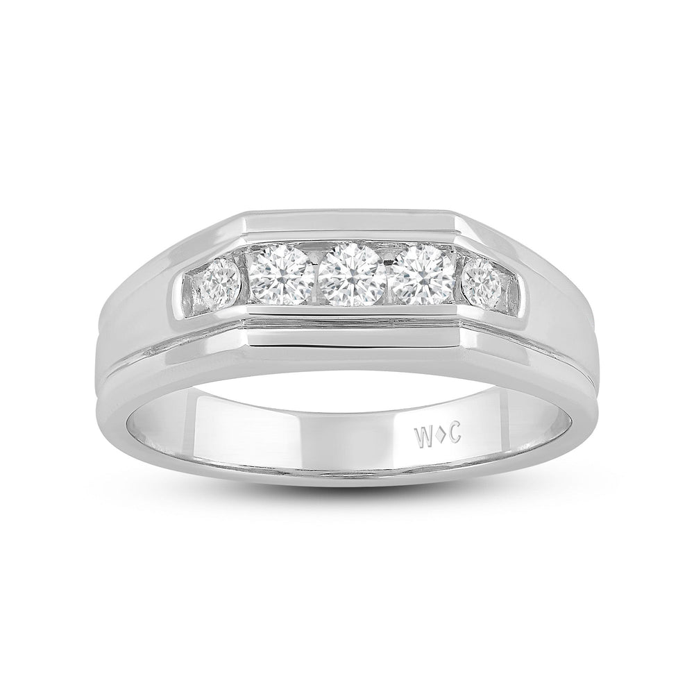 5 Stone Stepped Men's Ring with Platinum / Lab / 1/2 Cut Diamond in 14KT Platinum / Lab / 1/2 view 2
