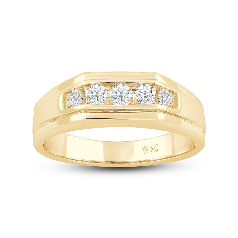 5 Stone Stepped Men's Ring with 18KT Yellow Gold / Lab / 1/2 Cut Diamond in 14KT Yellow Gold / Lab / 1/2 view 2
