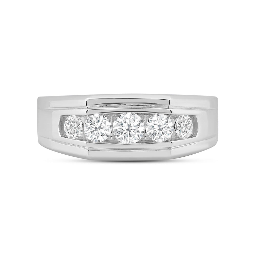 5 Stone Stepped Men's Ring with Platinum / Lab / 1 Cut Diamond in 14KT Platinum / Lab / 1 view 1
