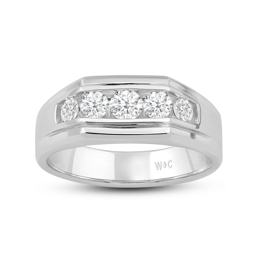 5 Stone Stepped Men's Ring with Platinum / Lab / 1 Cut Diamond in 14KT Platinum / Lab / 1 view 2
