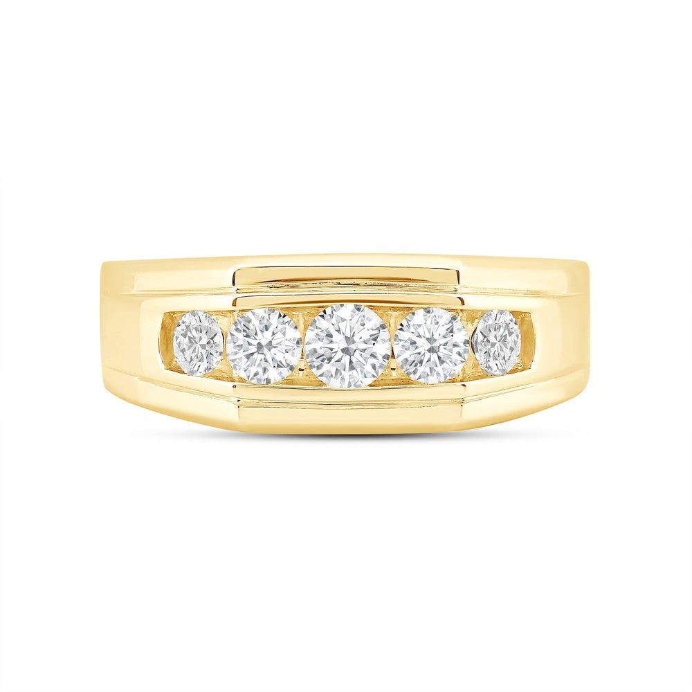 5 Stone Stepped Men's Ring with 18KT Yellow Gold / Lab / 1 Cut Diamond in 14KT Yellow Gold / Lab / 1 view 1
