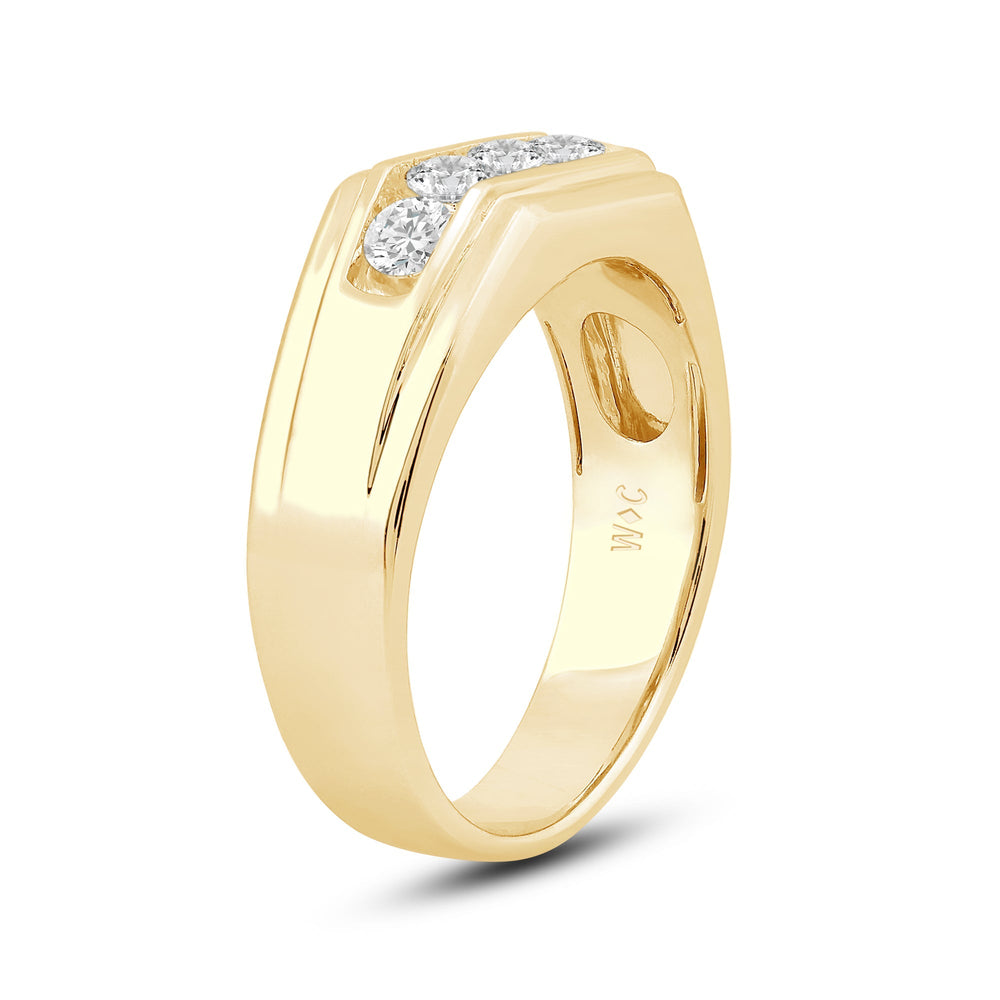 5 Stone Stepped Men's Ring with 18KT Yellow Gold / Lab / 1 Cut Diamond in 14KT Yellow Gold / Lab / 1 view 3

