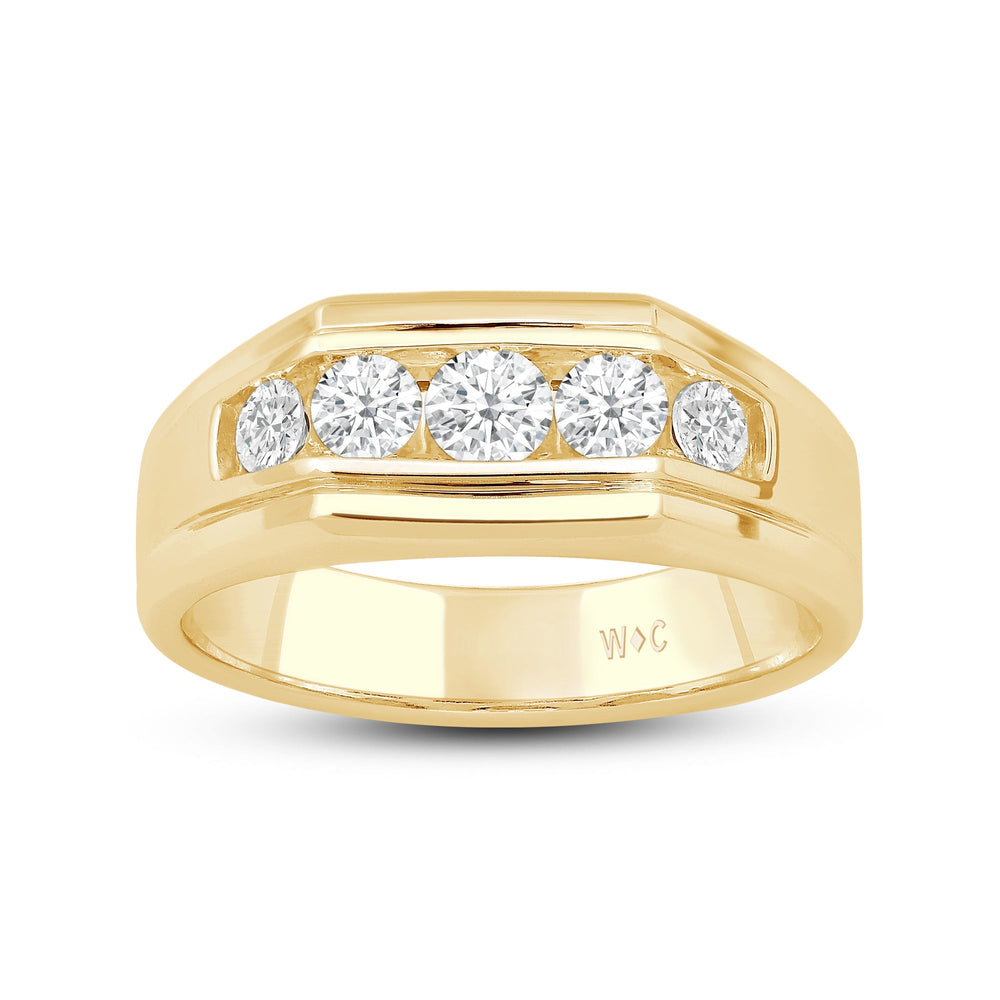 5 Stone Stepped Men's Ring with 18KT Yellow Gold / Lab / 1 Cut Diamond in 14KT Yellow Gold / Lab / 1 view 2
