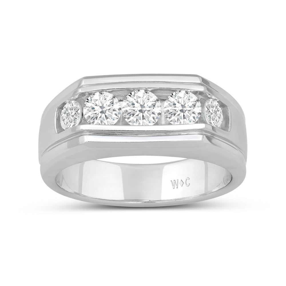 5 Stone Stepped Men's Ring with Platinum / Lab / 1 1/2 Cut Diamond in 14KT Platinum / Lab / 1 1/2 view 3
