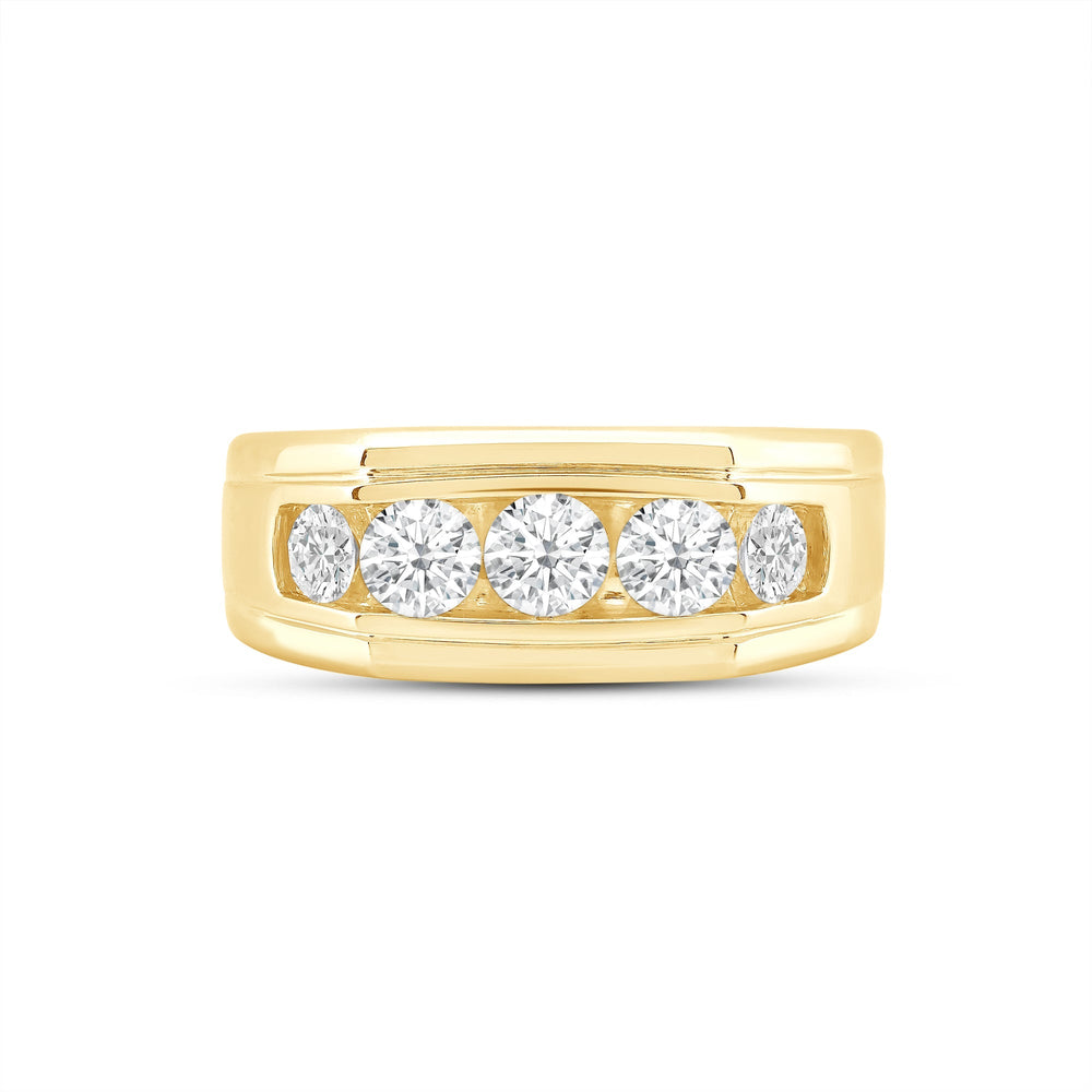 5 Stone Stepped Men's Ring with 18KT Yellow Gold / Lab / 1 1/2 Cut Diamond in 14KT Yellow Gold / Lab / 1 1/2 view 1
