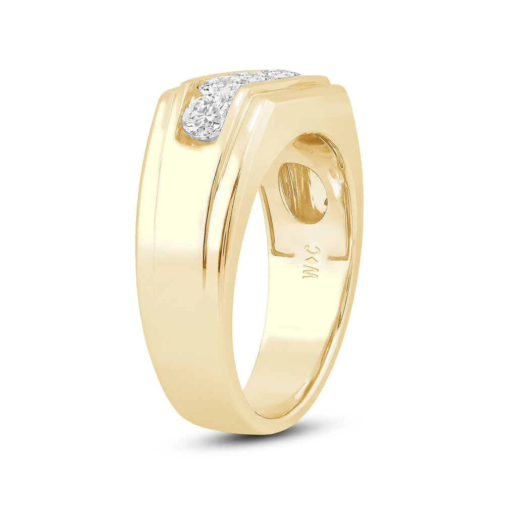 5 Stone Stepped Men's Ring with 18KT Yellow Gold / Lab / 1 1/2 Cut Diamond in 14KT Yellow Gold / Lab / 1 1/2 view 3
