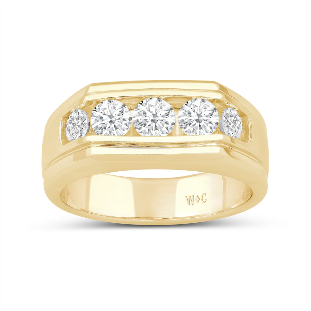 5 Stone Stepped Men's Ring with 18KT Yellow Gold / Lab / 1 1/2 Cut Diamond in 14KT Yellow Gold / Lab / 1 1/2 view 2
