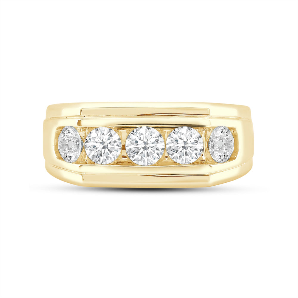 5 Stone Stepped Men's Ring with 18KT Yellow Gold / Lab / 2 Cut Diamond in 14KT Yellow Gold / Lab / 2 view 1
