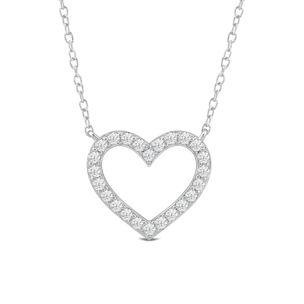 Petite Lab Created Diamond Studded Heart Necklace with 14KT White Gold / Lab / 1/4 Cut Diamond in 14KT White Gold / Lab / 1/4 view 3
