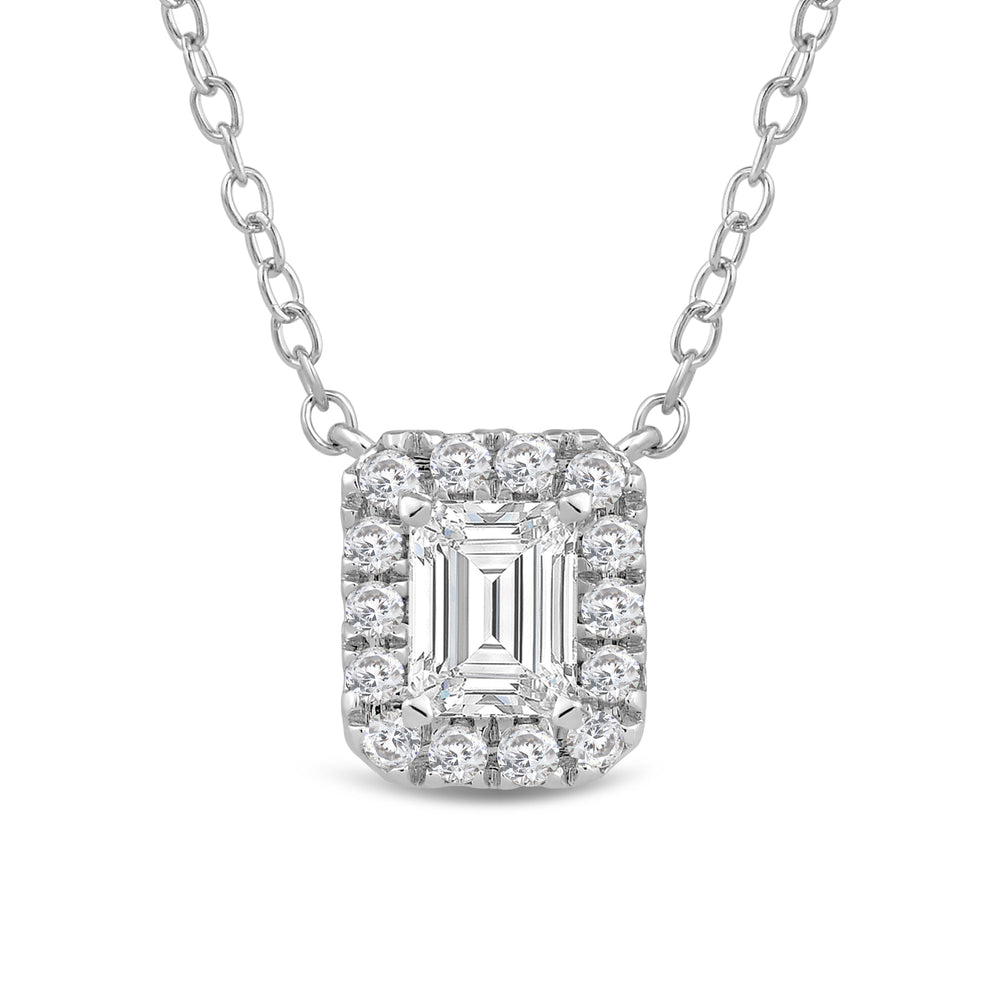 Halo Emerald Lab Created Diamond Necklace with 14KT White Gold / Lab / 1/2 Cut Diamond in 14KT White Gold / Lab / 1/2 view 4
