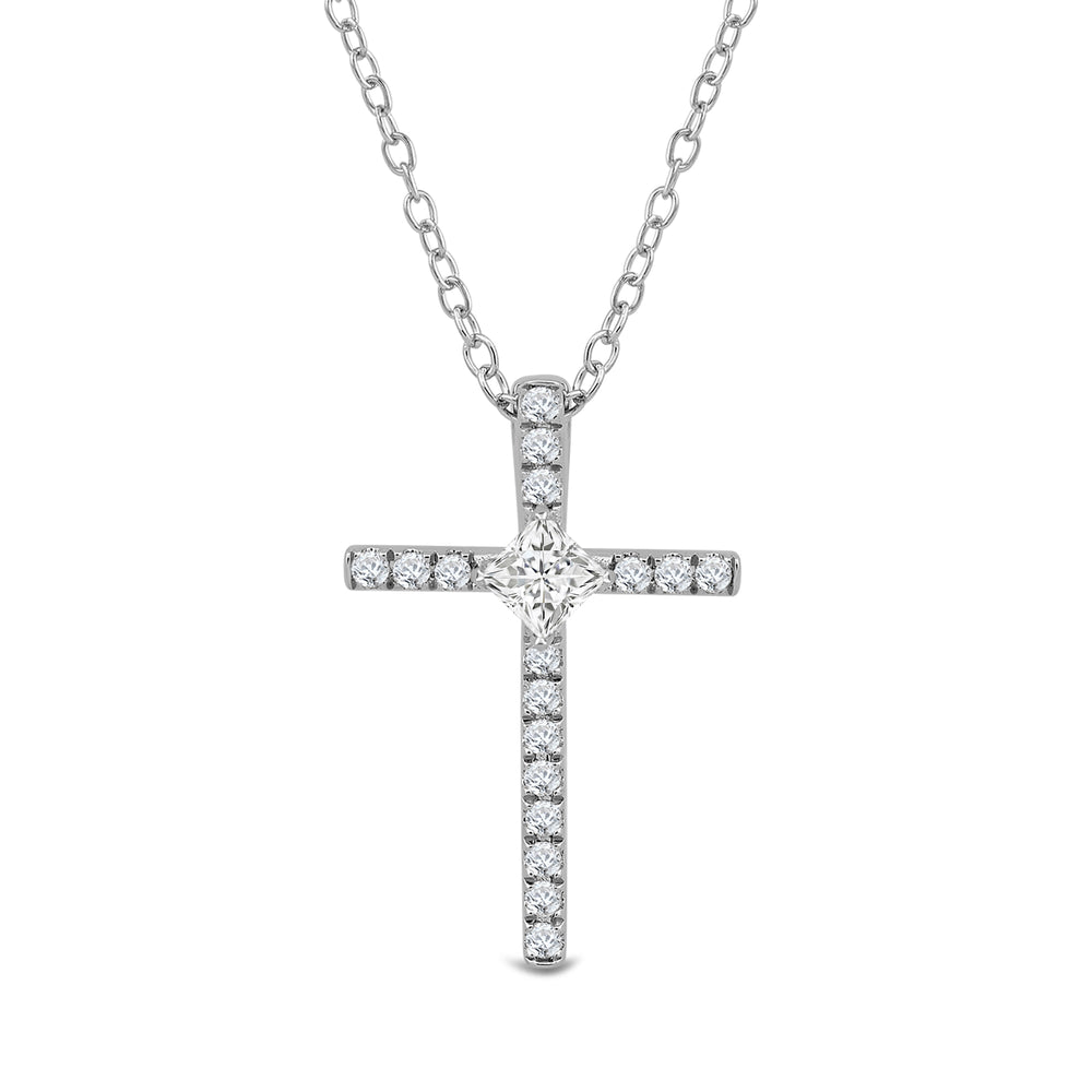 Kite Set Princess Lab Created Diamond Cross Pendant with 14KT White Gold / Lab / 1/3 Cut Diamond in 14KT White Gold / Lab / 1/3 view 2
