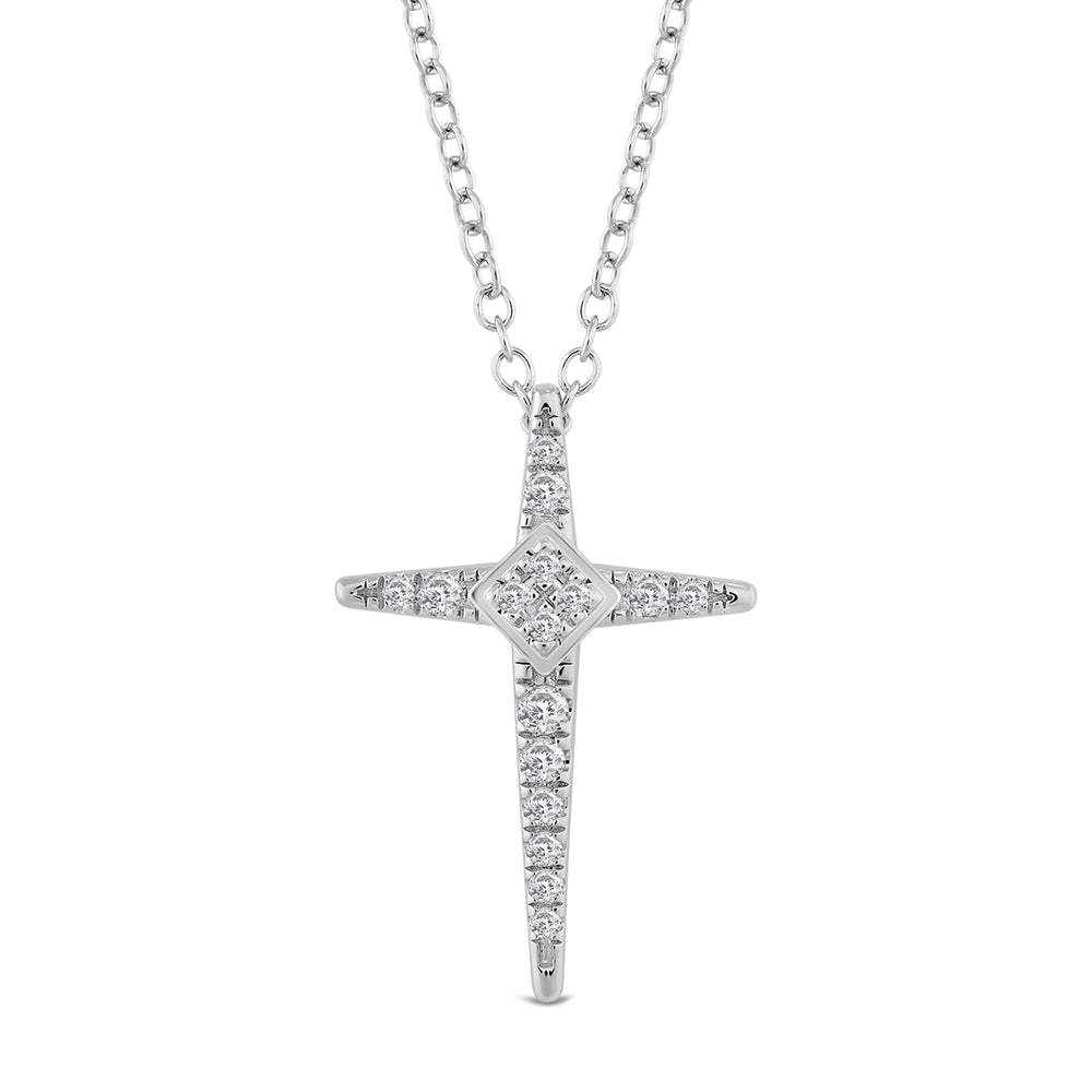 Pointed Lab Created Diamond Cross Pendant with 14KT White Gold / Lab / 1/8 Cut Diamond in 14KT White Gold / Lab / 1/8 view 2
