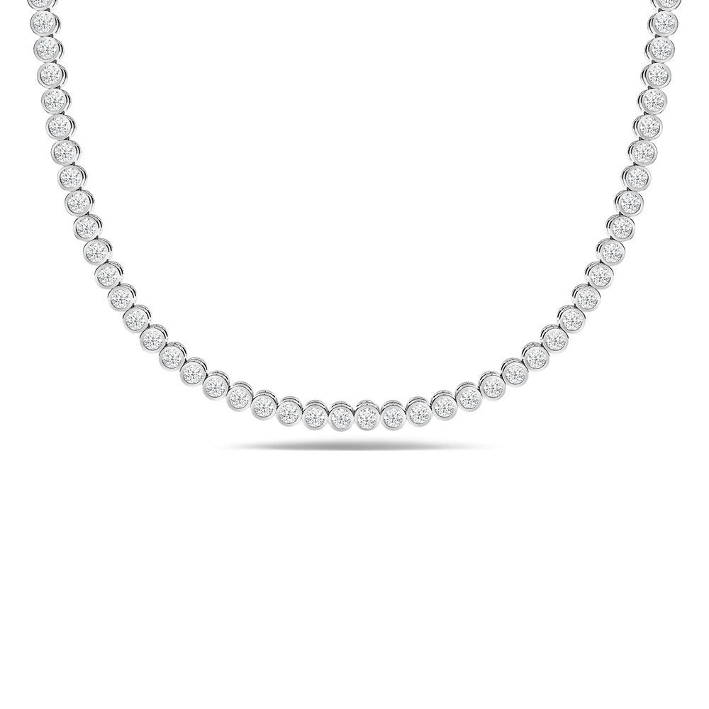 Round Bezel Diamond Tennis Necklace with  Cut Diamond in 14KT  view 2

