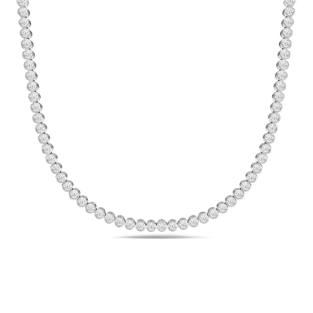 Round Bezel Diamond Tennis Necklace with 14KT White Gold / Lab / 9 Cut Diamond in 14KT White Gold / Lab / 9 view 1
