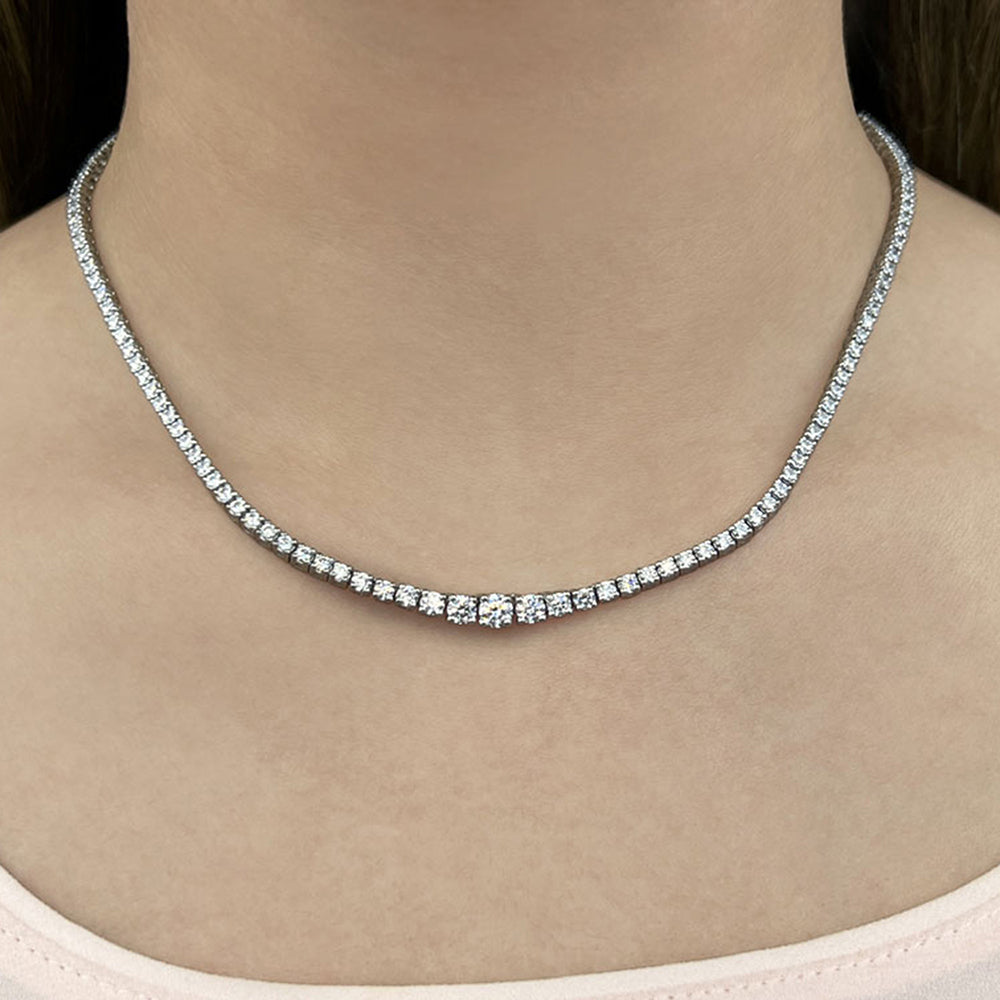 Model Wearing Four-Prong Diamond Tennis Necklace view