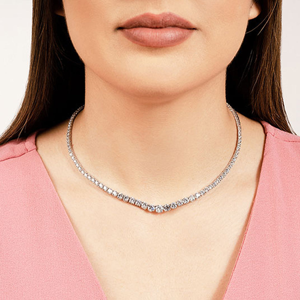 Model Wearing Four-Prong Diamond Shiny Link Necklace view