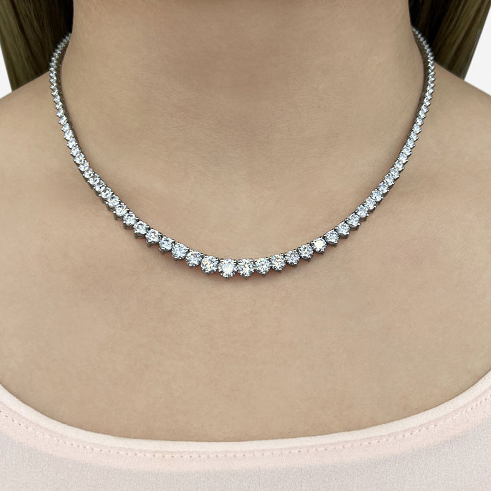 Model Wearing Three-Prong Diamond Tennis Necklace view