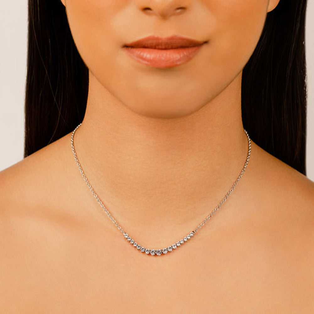 Model Wearing Three-Prong Diamond Line Chain Necklace view