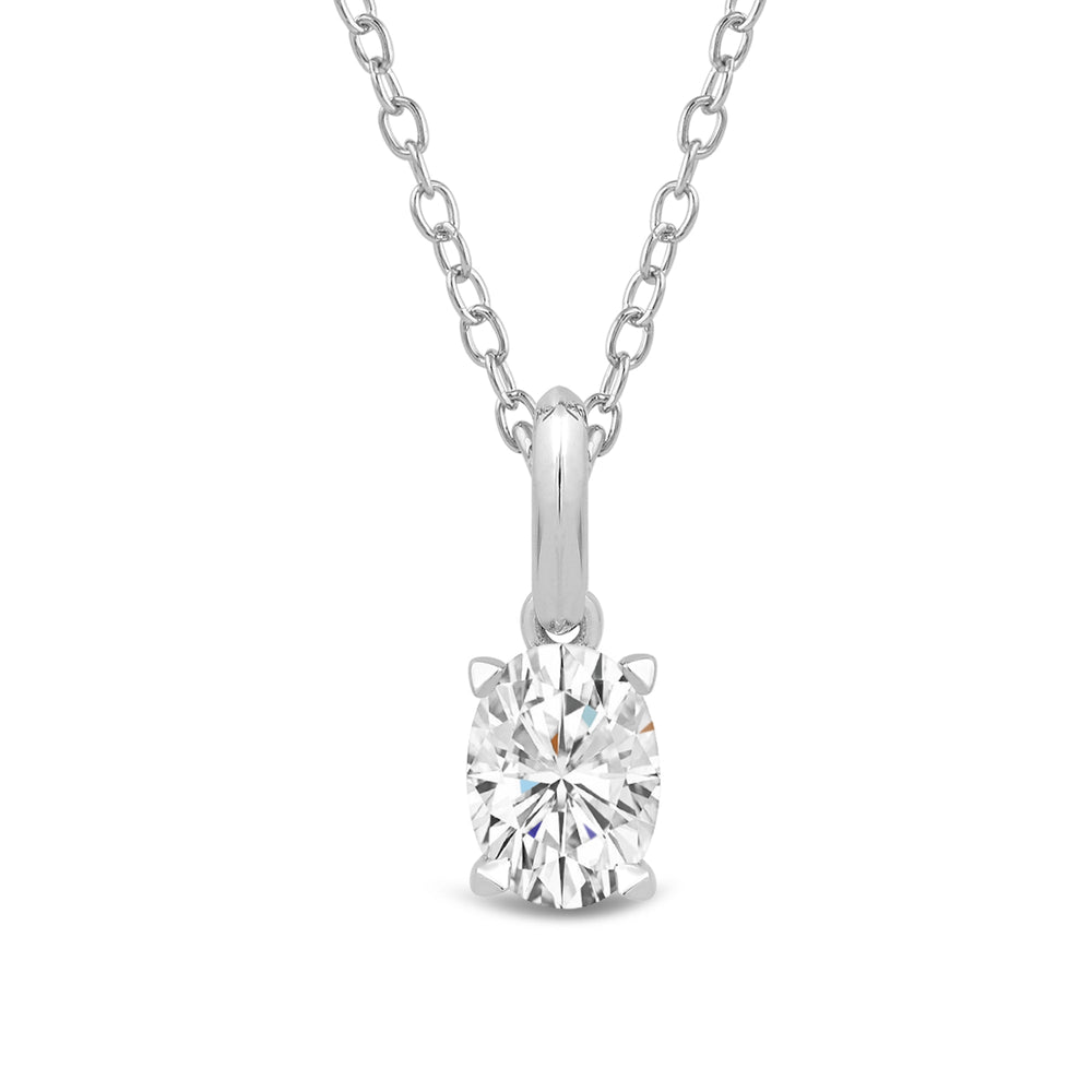 Knife-Edge Bale Oval Lab Created Diamond Solitaire Pendant with Oval Cut Diamond in 14KT White Gold view 1
