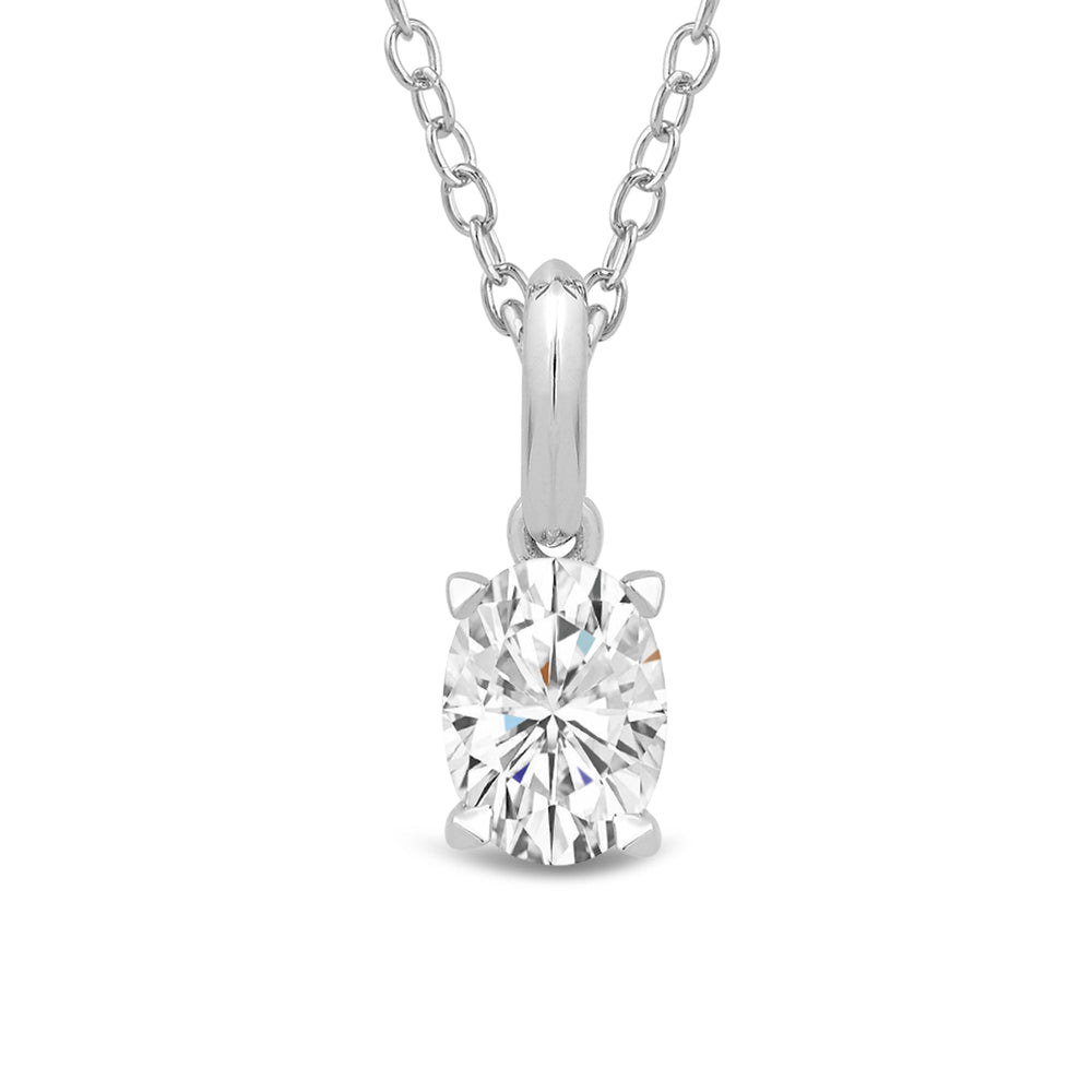 Knife-Edge Bale Oval Lab Created Diamond Solitaire Pendant with Oval Cut Diamond in 14KT White Gold view 2
