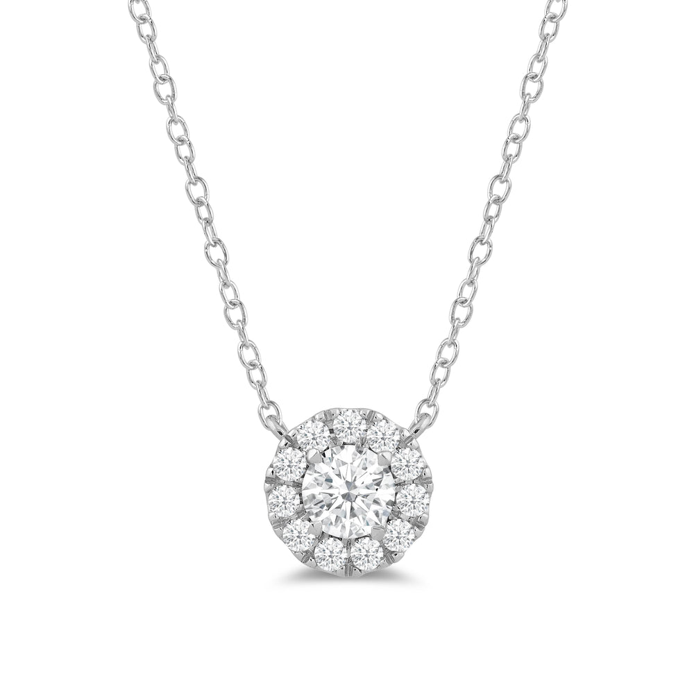 Halo Round Lab Created Diamond Necklace with Round Cut Diamond in 14KT White Gold view 1
