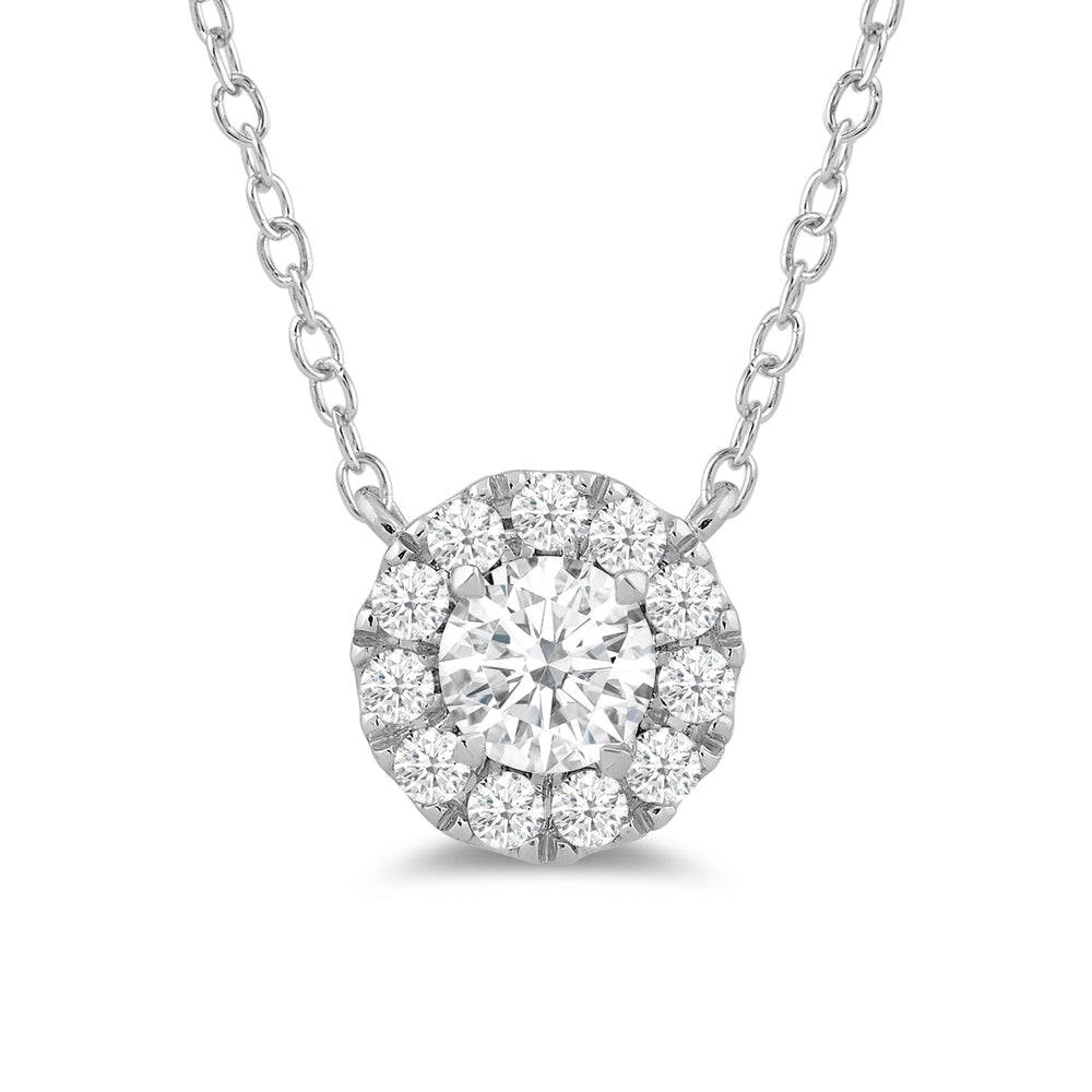 Halo Round Lab Created Diamond Necklace with Round Cut Diamond in 14KT White Gold view 2
