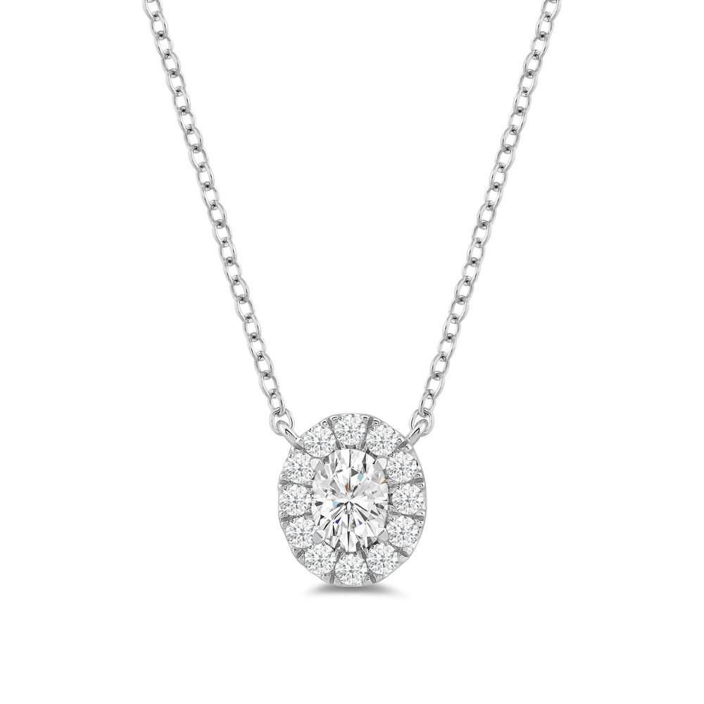 Halo Oval Lab Created Diamond Necklace with Oval Cut Diamond in 14KT White Gold view 1
