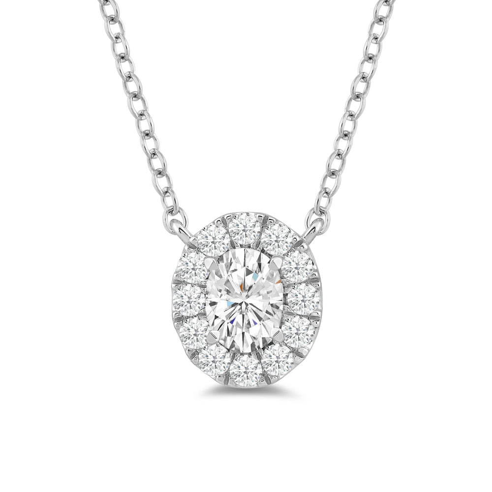 Halo Oval Lab Created Diamond Necklace with Oval Cut Diamond in 14KT White Gold view 2

