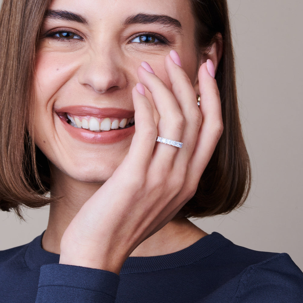 Model Wearing Seven Stone Princess Cut Diamond Ring view