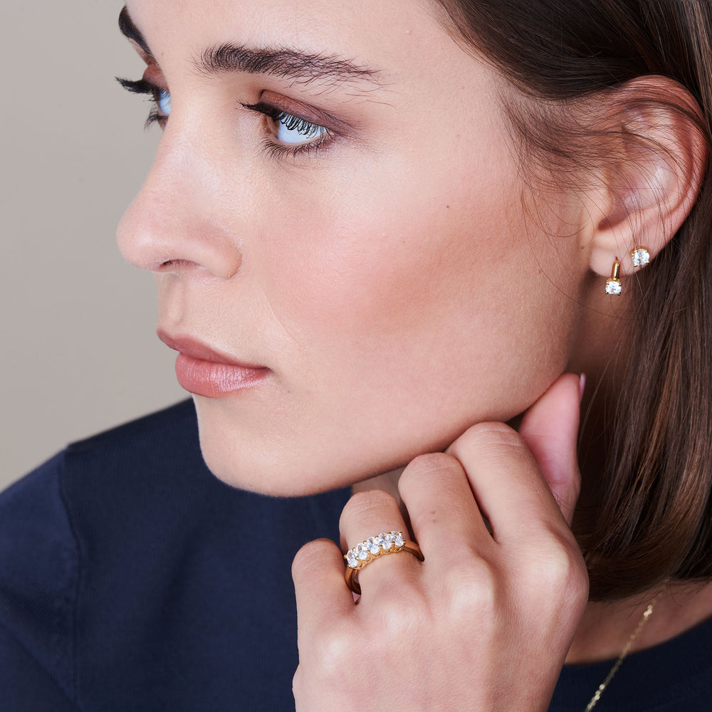 Model Wearing Five Stone Oval Cut Diamond Ring view