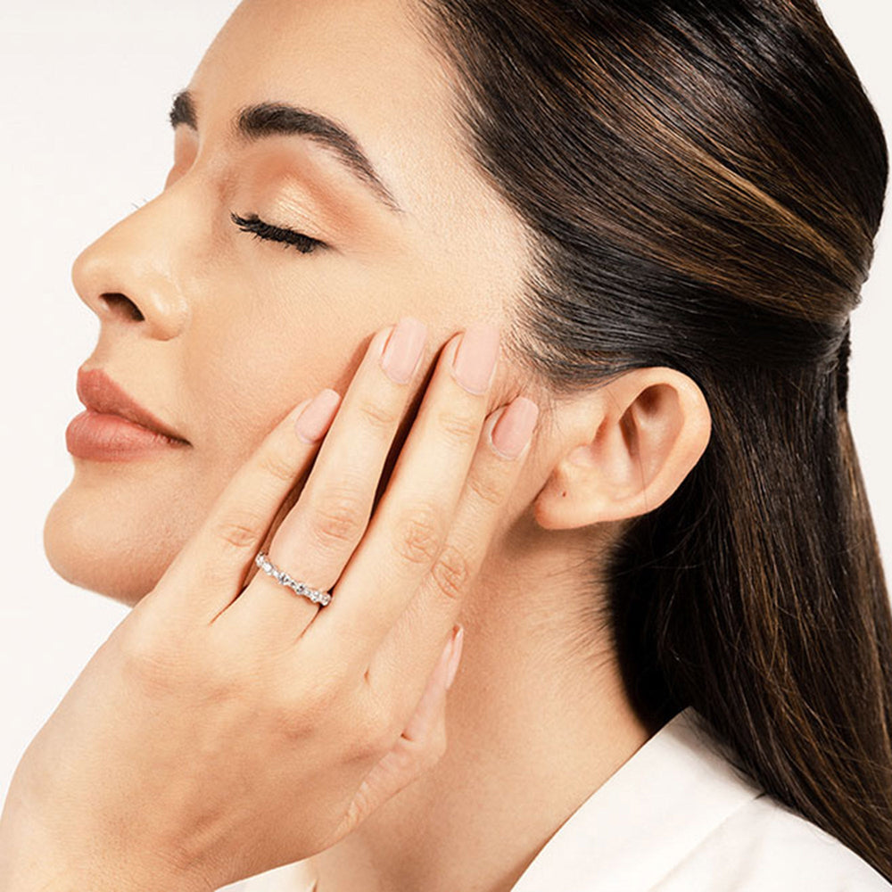 Model Wearing Alternating Round Diamond Eternity Ring view