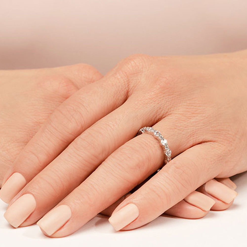 Model Wearing Alternating Round Diamond Eternity Ring view