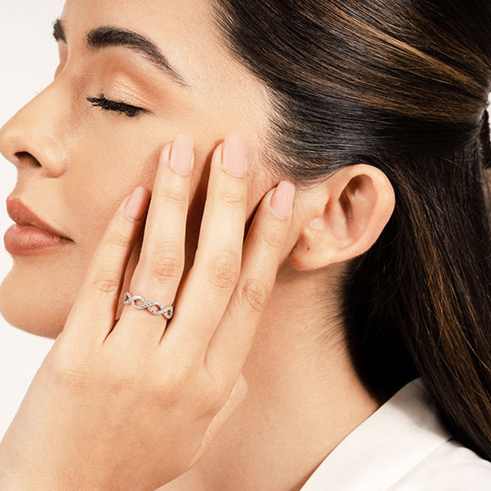 Model Wearing Round Diamond Full Infinity Ring view