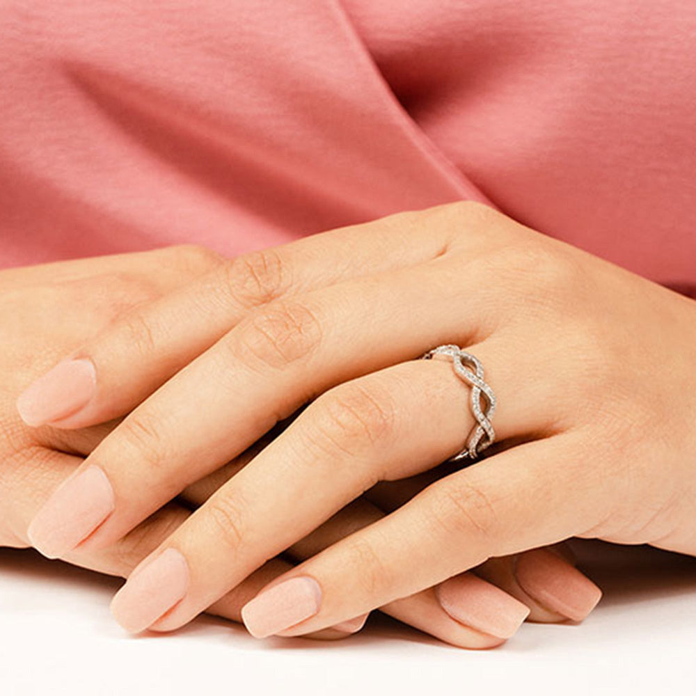 Model Wearing Round Diamond Full Infinity Ring view