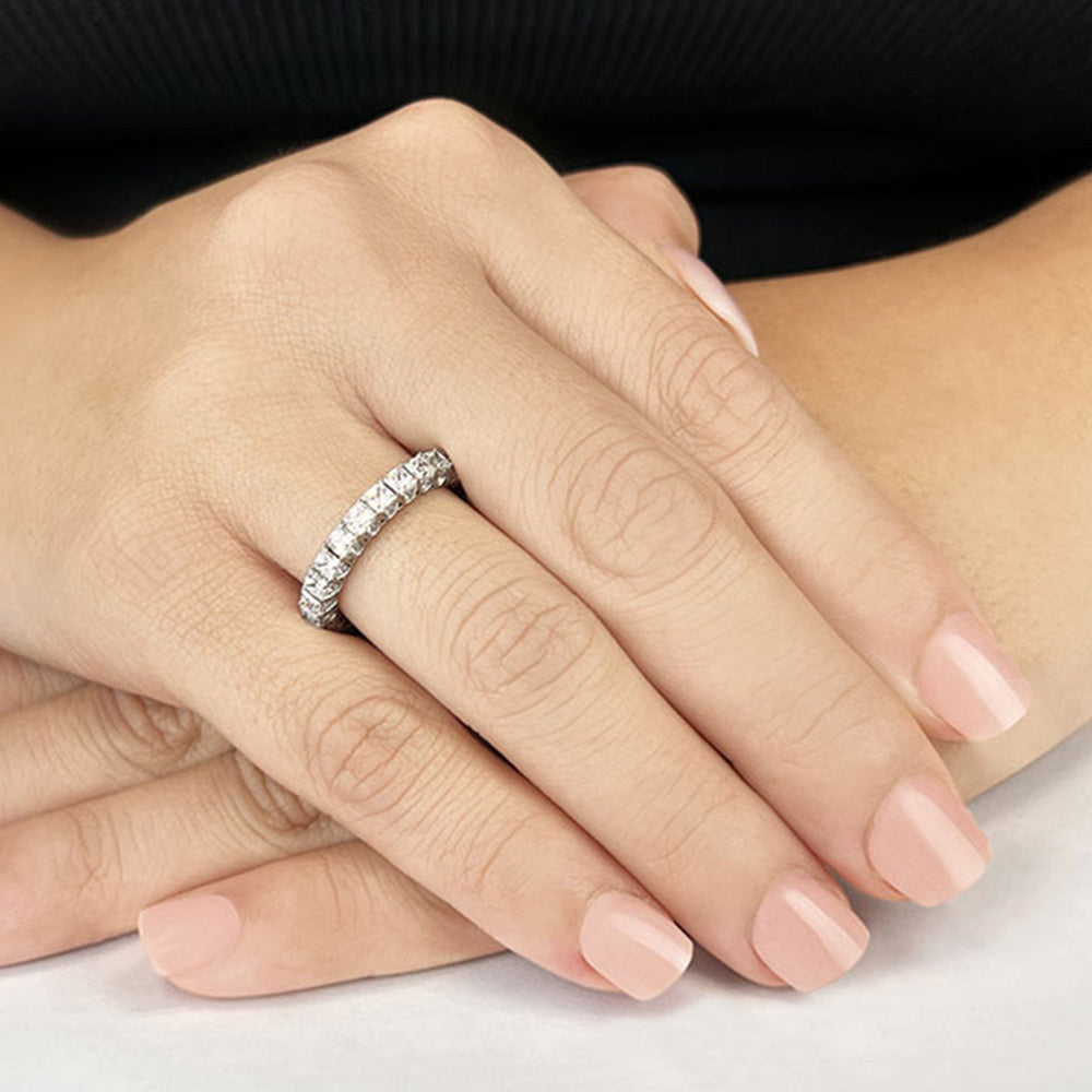 Model Wearing Three-Sided Princess Diamond Eternity Ring view
