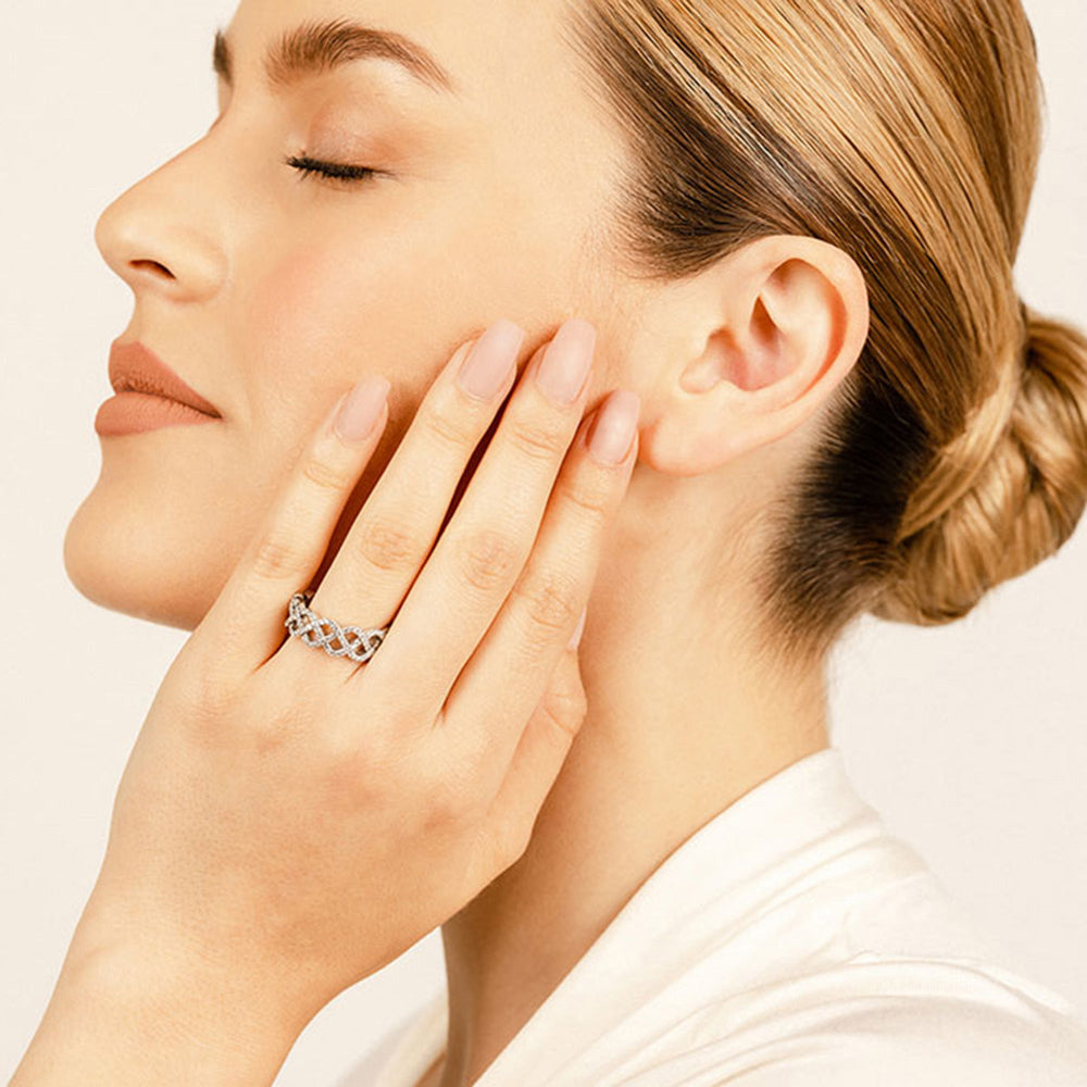 Model Wearing Full Braided Diamond Eternity Ring view