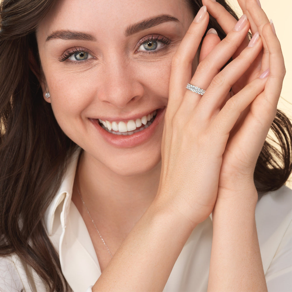 Model Wearing Scalloped Two Row Diamond Eternity Ring view