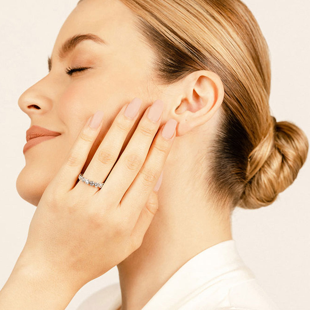 Model Wearing Scalloped Bezel Diamond Eternity Ring view