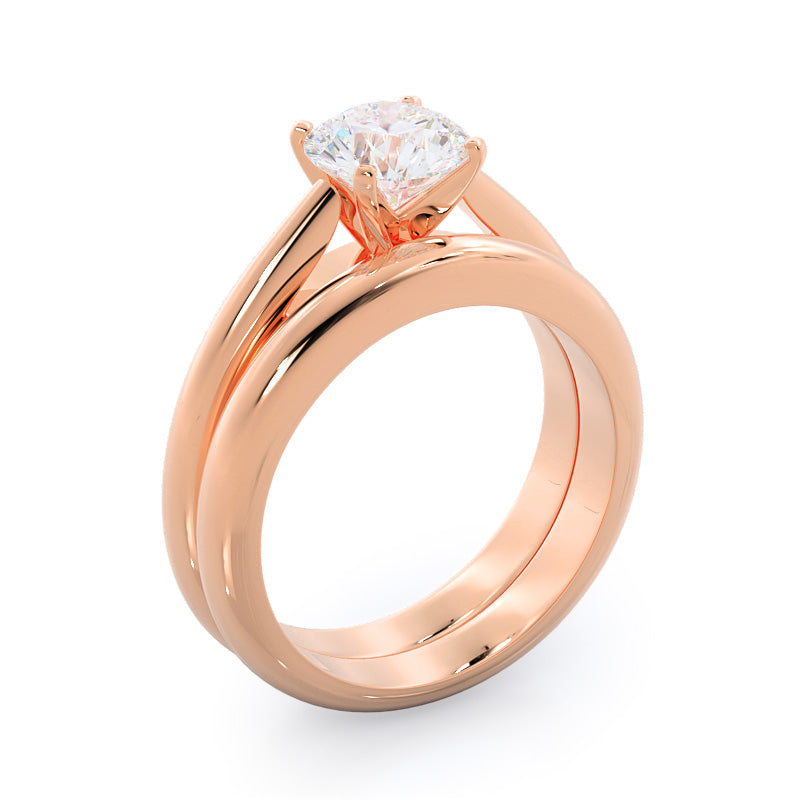 Tapered Cathedral Solitaire Wedding Band with 18KT Rose Gold Cut Diamond in 14KT Rose Gold view 3
