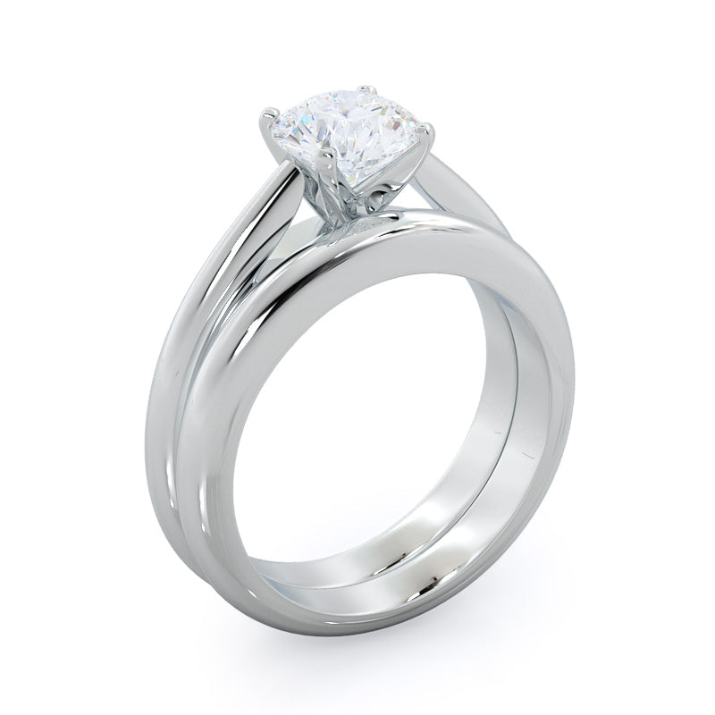 Tapered Cathedral Solitaire Wedding Band with Platinum Cut Diamond in 14KT Platinum view 3
