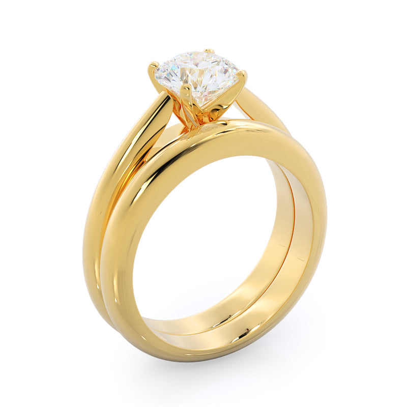 Tapered Cathedral Solitaire Wedding Band with 18KT Yellow Gold Cut Diamond in 14KT Yellow Gold view 3
