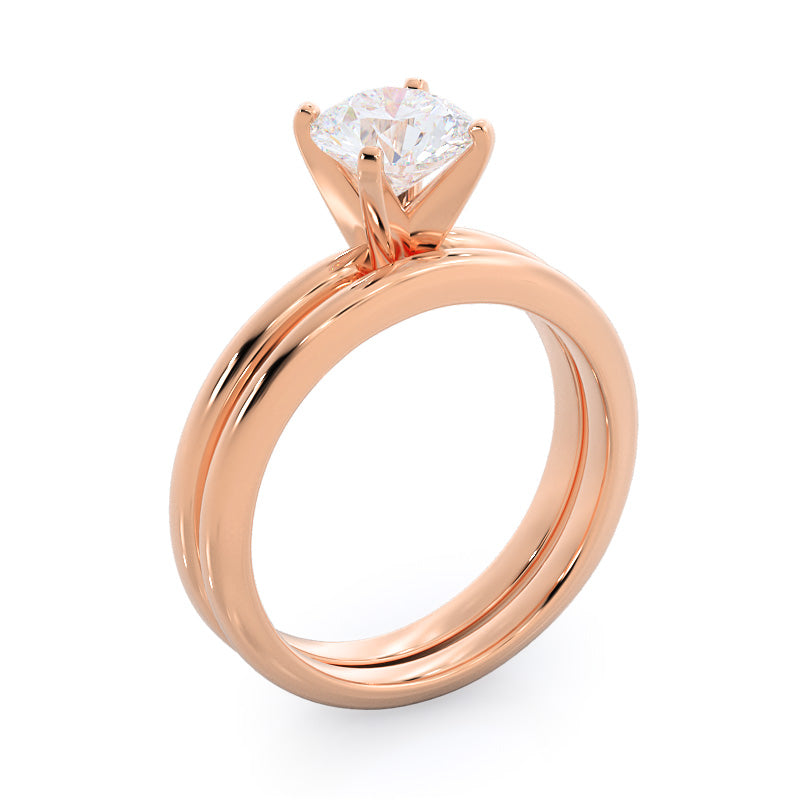 Classic Solitaire Women's Wedding Band with 18KT Rose Gold Cut Diamond in 14KT Rose Gold view 3
