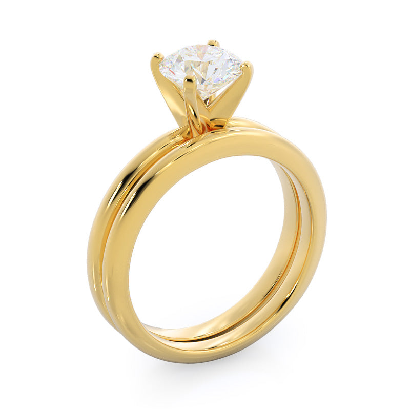 Classic Solitaire Women's Wedding Band with 18KT Yellow Gold Cut Diamond in 14KT Yellow Gold view 3
