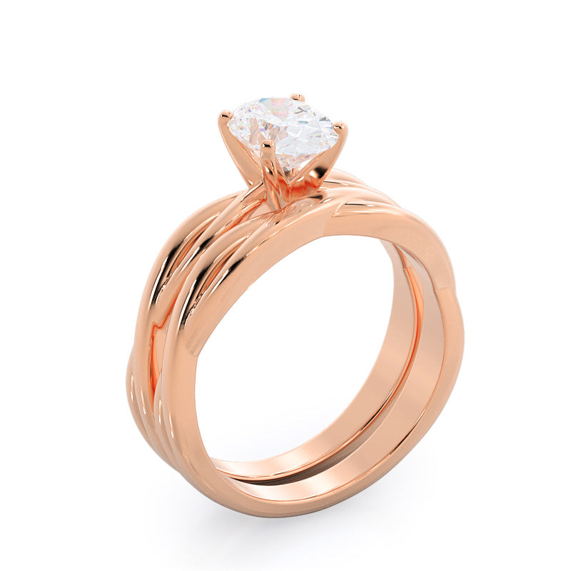 Twisting Solitaire Wedding Band with 18KT Rose Gold Cut Diamond in 14KT Rose Gold view 3
