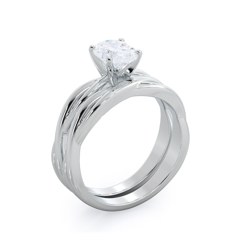 Twisting Solitaire Wedding Band with Platinum Cut Diamond in 14KT Platinum view 3

