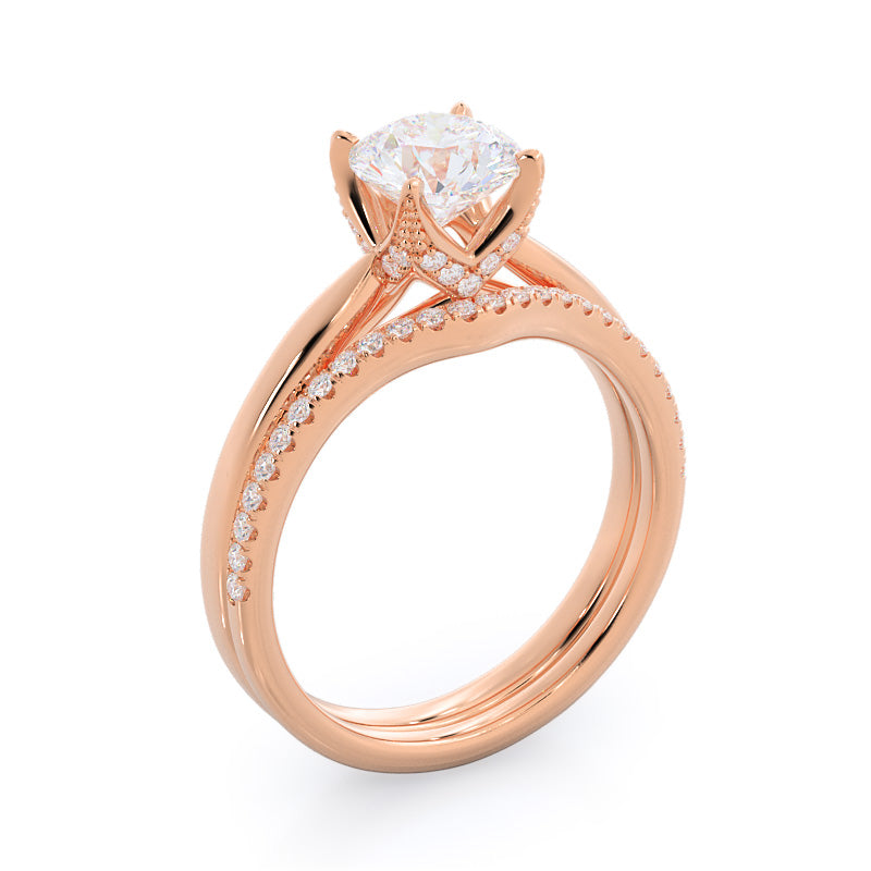 Regal Diamond Trellis Wedding Band with 18KT Rose Gold Cut Diamond in 14KT Rose Gold view 3
