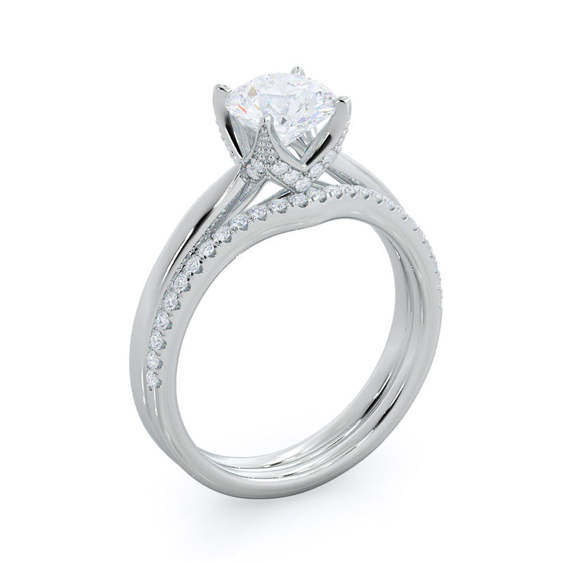 Regal Diamond Trellis Wedding Band with Platinum Cut Diamond in 14KT Platinum view 3

