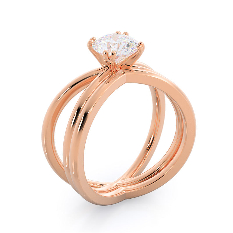Crisscross Diamond Wedding Band with 18KT Rose Gold Cut Diamond in 14KT Rose Gold view 3
